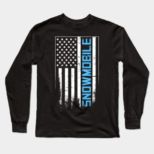 Distressed Snowmobile & United States Flag Long Sleeve T-Shirt